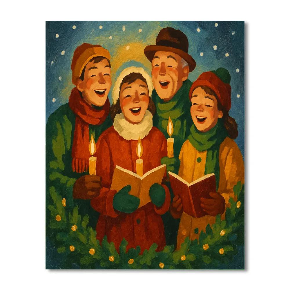 Candles And Caroling Crowd painting number kit