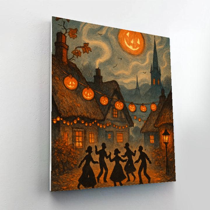 Thatchroof Moonlit Hamlet Paint by numbers art