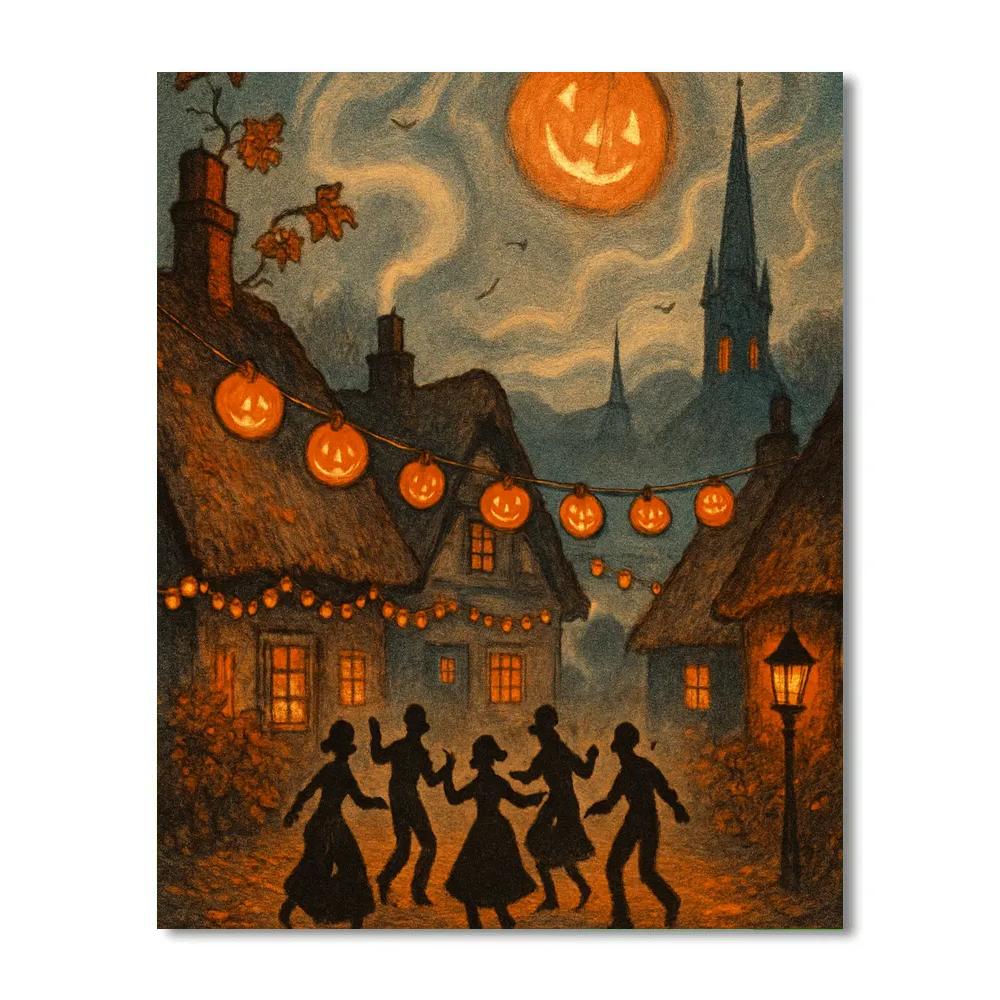 Thatchroof Moonlit Hamlet Paint by numbers art