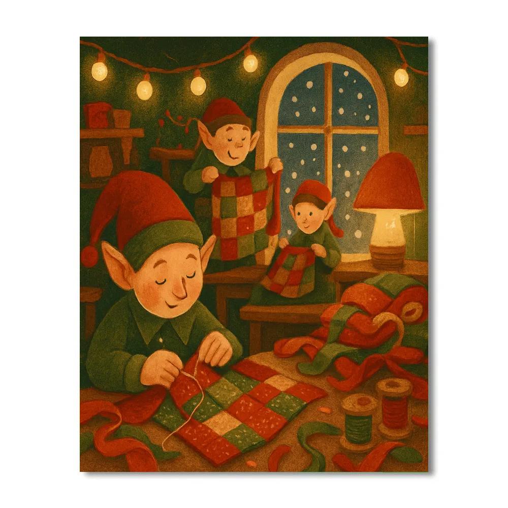 Elves Sewing Night Number painting