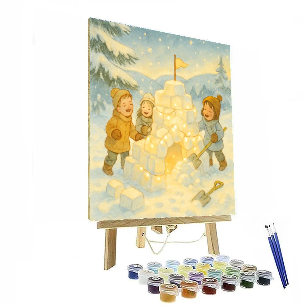 Children Building Starlit Snow Fort Painting by numbers kit