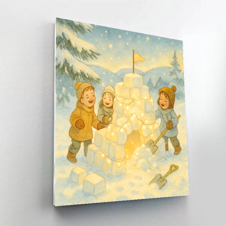Children Building Starlit Snow Fort Painting by numbers kit