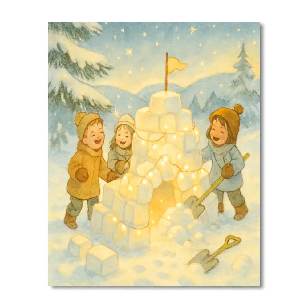 Children Building Starlit Snow Fort Painting by numbers kit
