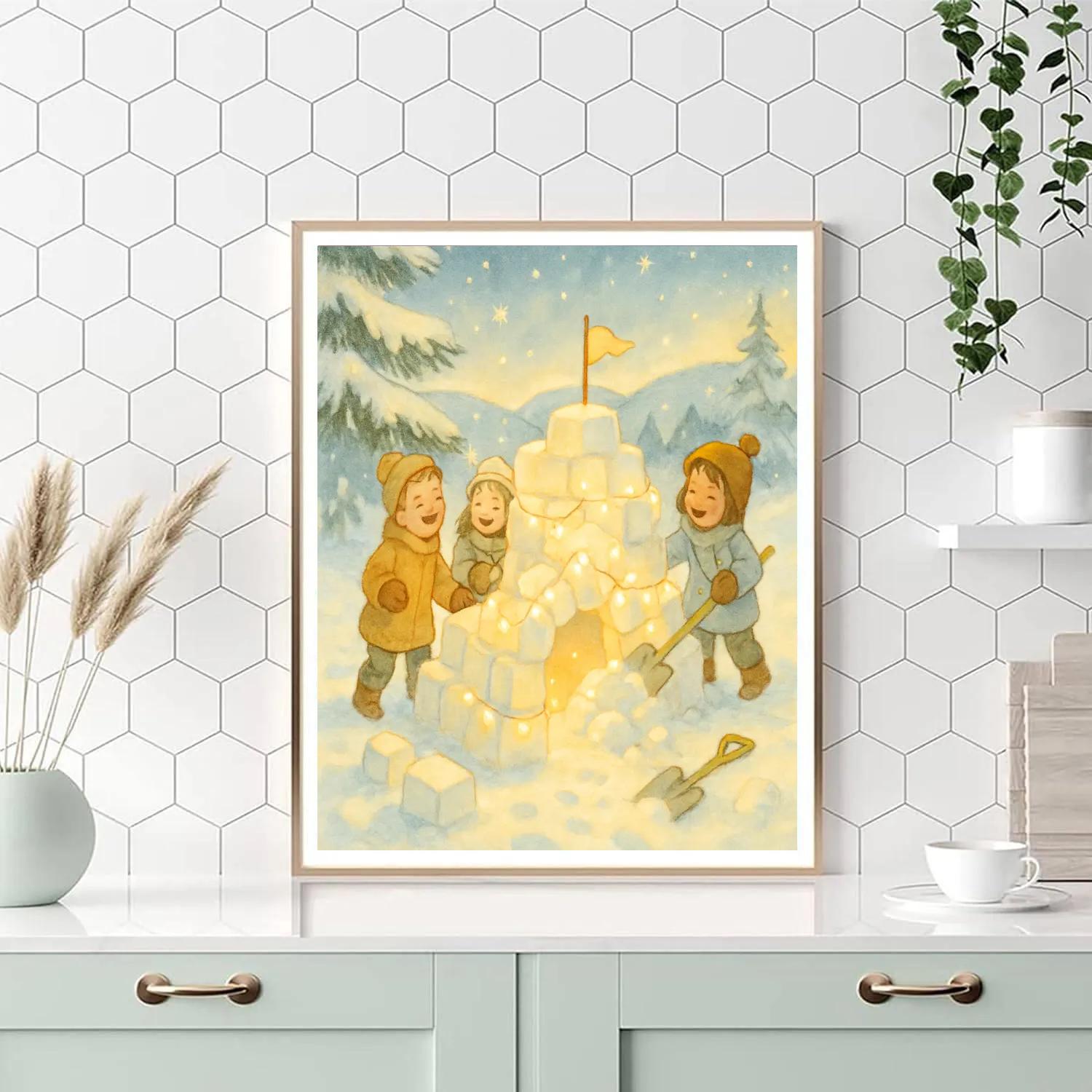 Children Building Starlit Snow Fort Painting by numbers kit