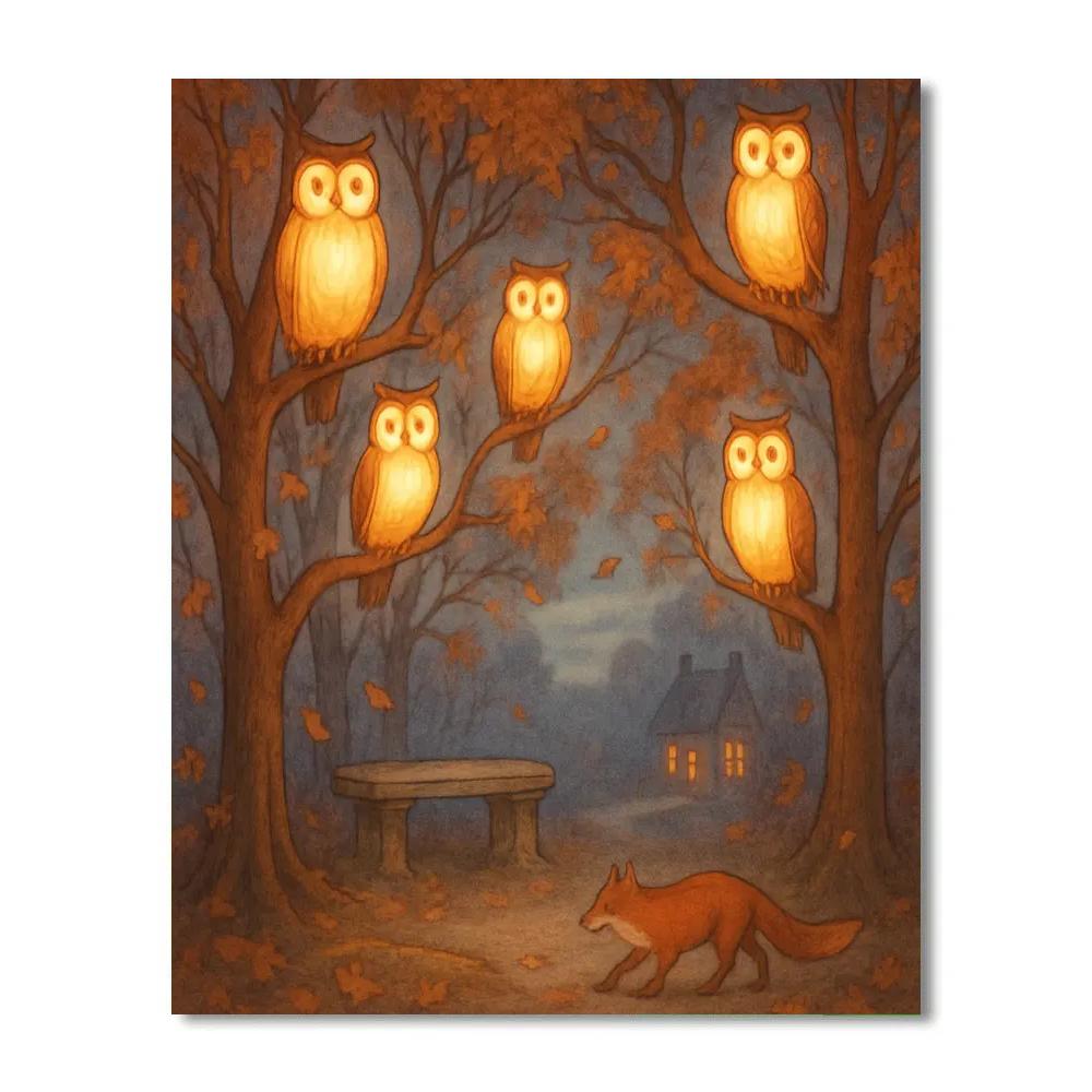 Grove Of Lantern Owls DIY paint by numbers