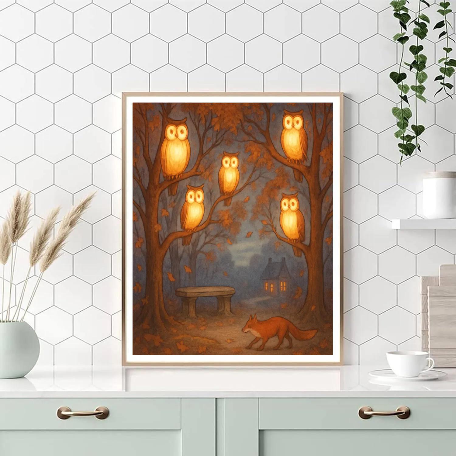 Grove Of Lantern Owls DIY paint by numbers