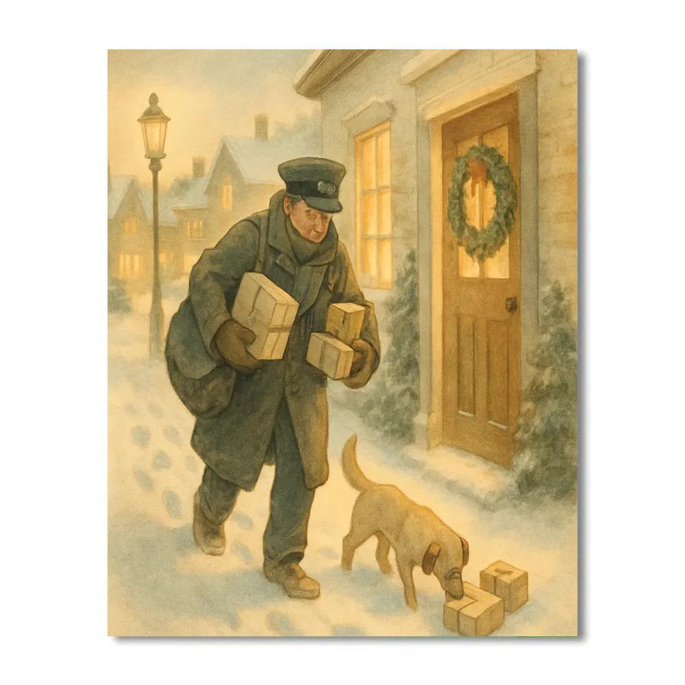 Midwinter Postman Delivering Joy paint by color