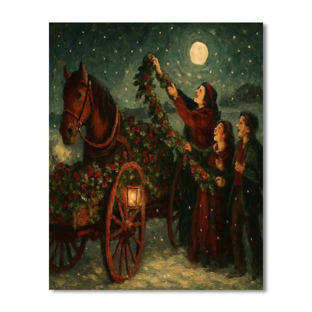 Holly Wagon By Moonlit Field Painting by numbers kit
