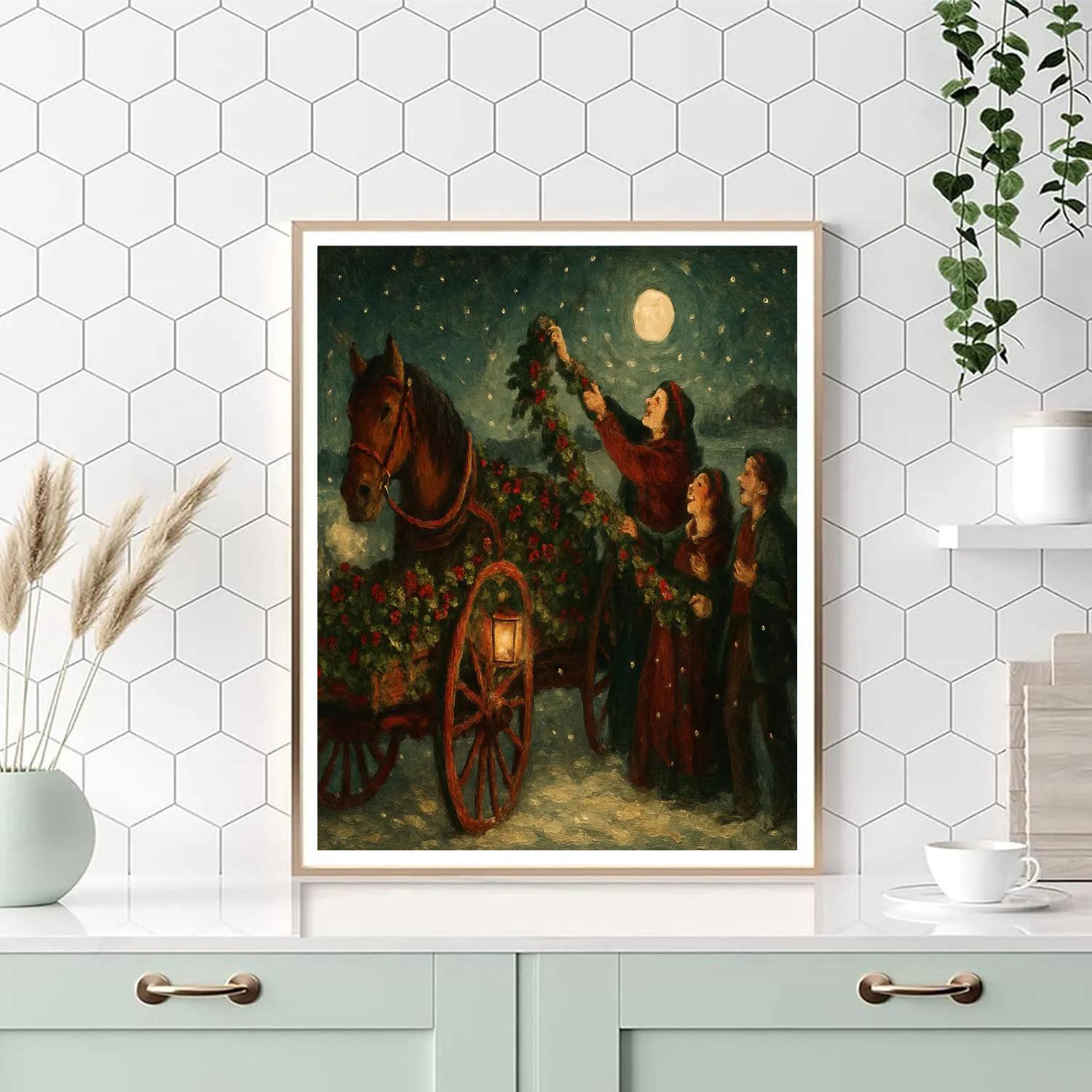 Holly Wagon By Moonlit Field Painting by numbers kit