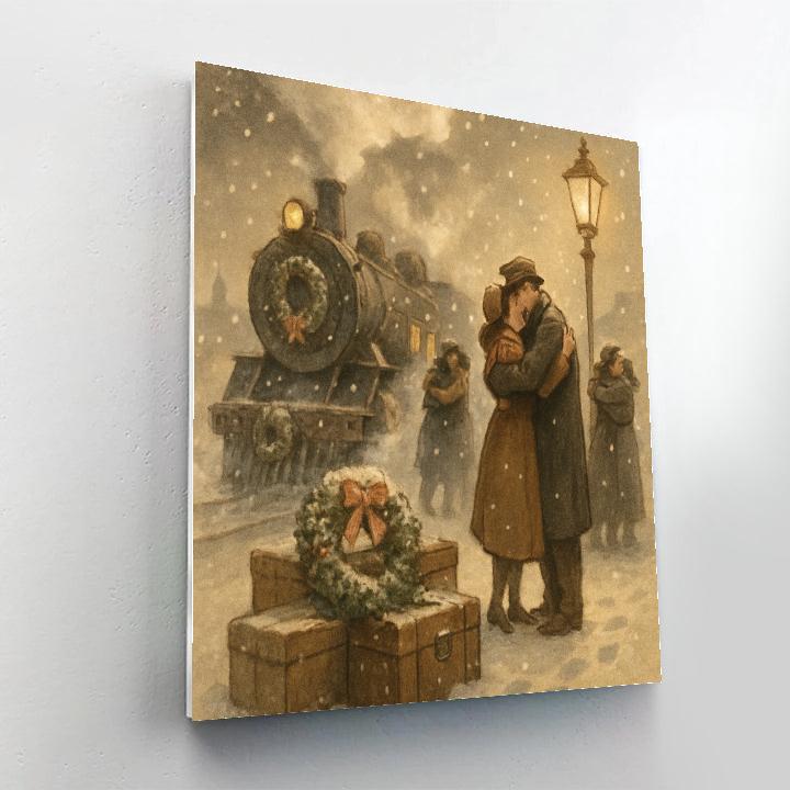 Snowy Train Station Reunion Number painting