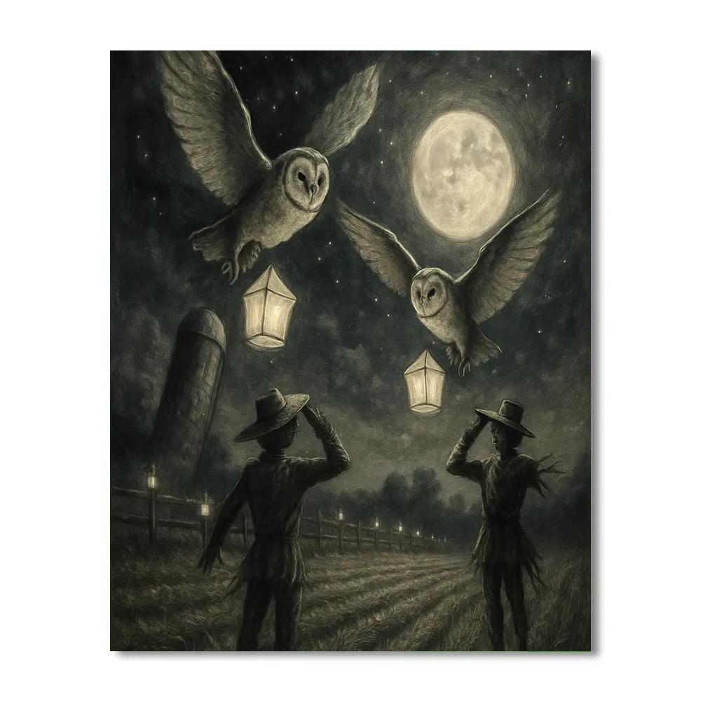 Barn Owl Lantern Field Painting by numbers kit
