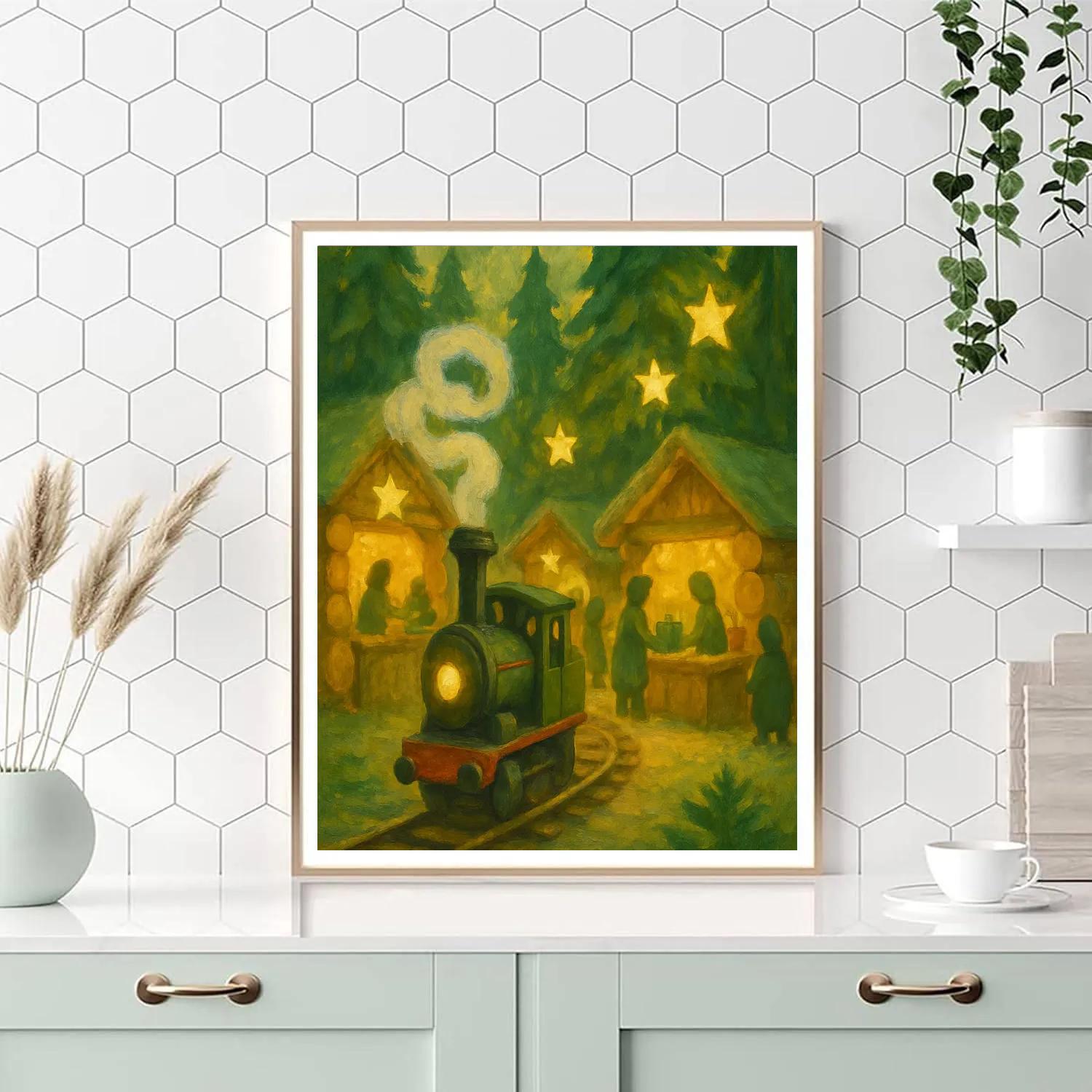 Toy Train Through Pine Bazaar painting number kit