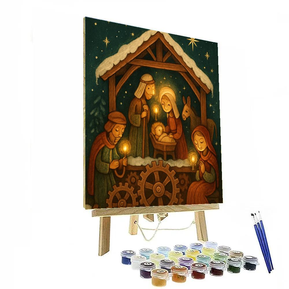 Frosted Clockwork Nativity paint by numbers