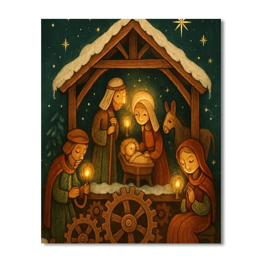 Frosted Clockwork Nativity paint by numbers