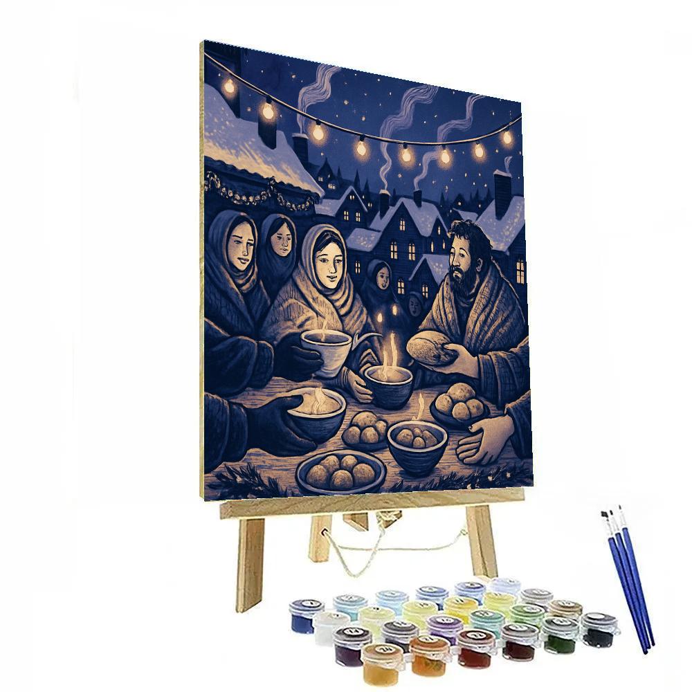 Snowy Rooftop Feast Paint by numbers art