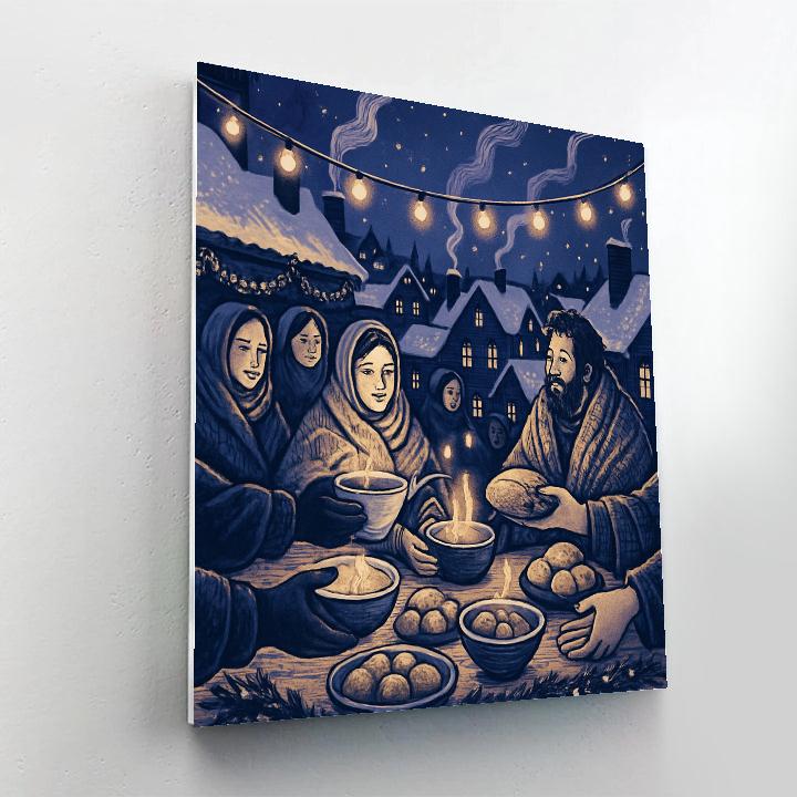 Snowy Rooftop Feast Paint by numbers art
