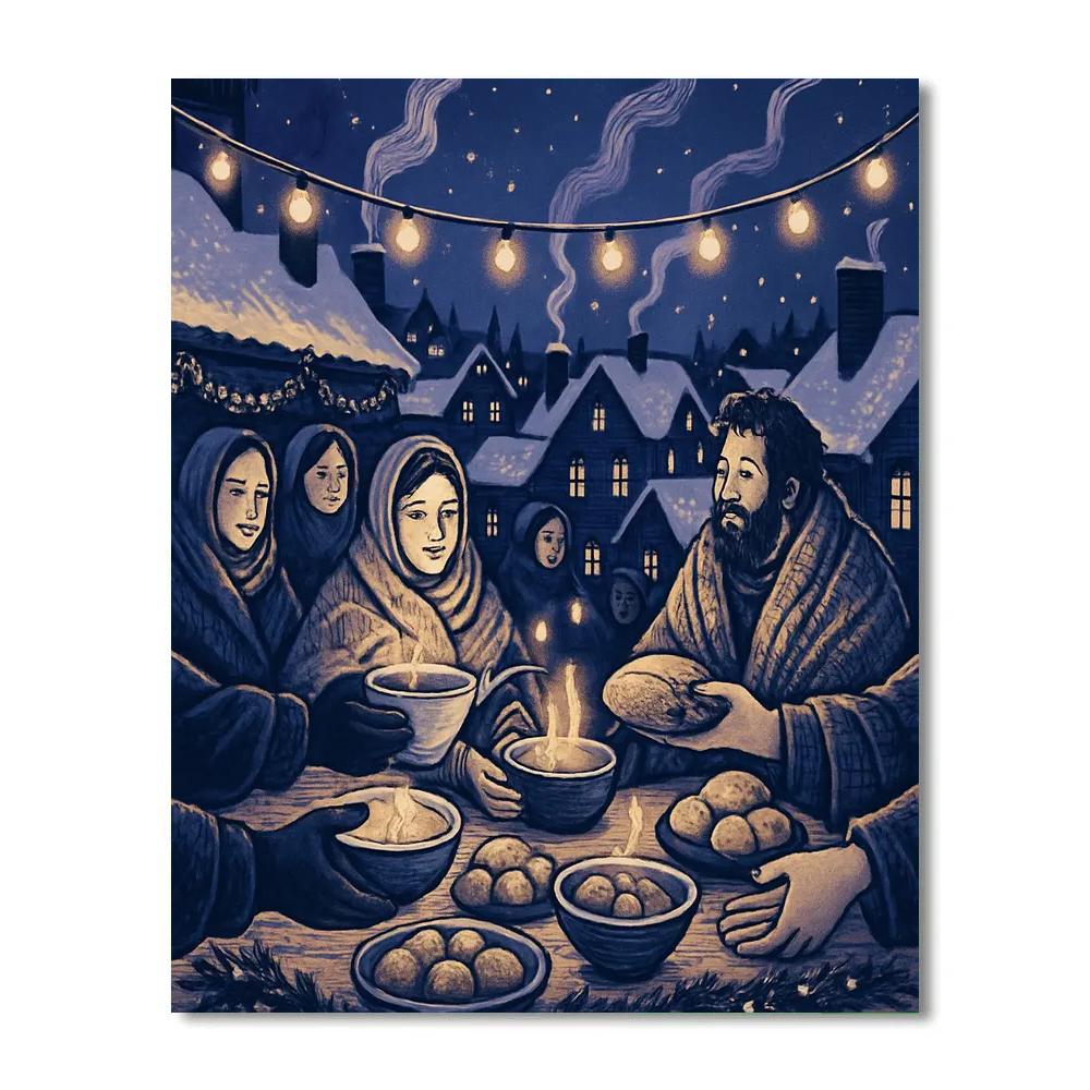 Snowy Rooftop Feast Paint by numbers art