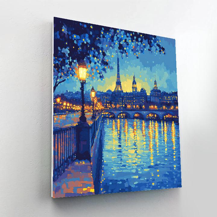 Georges Seurat Inspired Citylights At Twilight paint by numbers