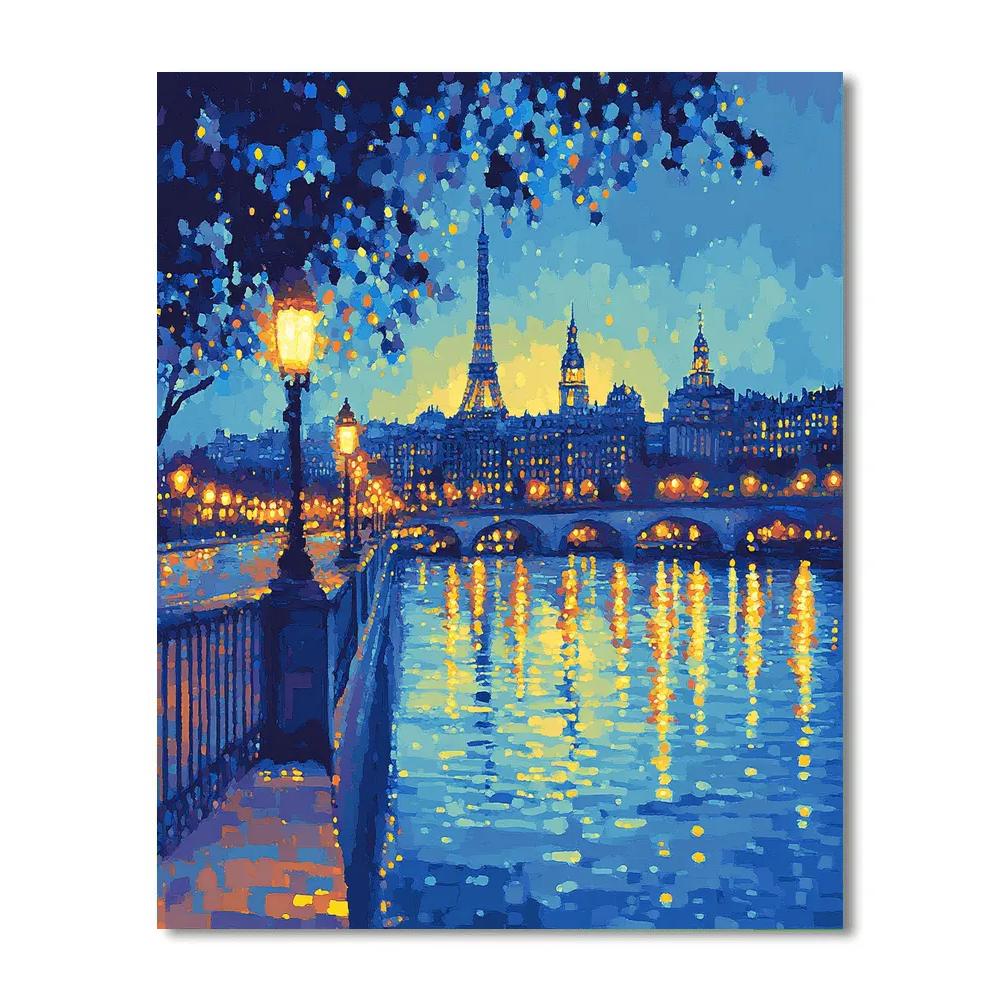 Georges Seurat Inspired Citylights At Twilight paint by numbers