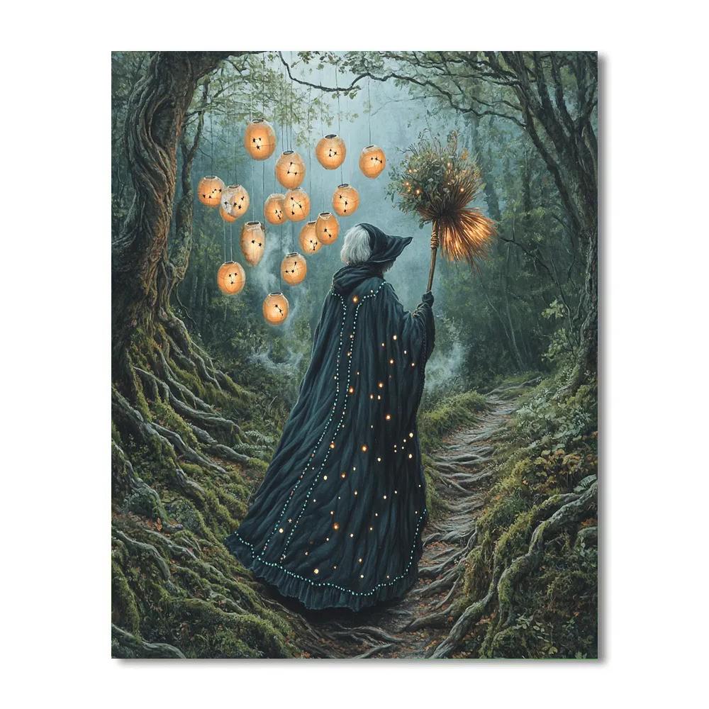 Lantern Trail Witch With Haunted Cloak Painting by numbers kit