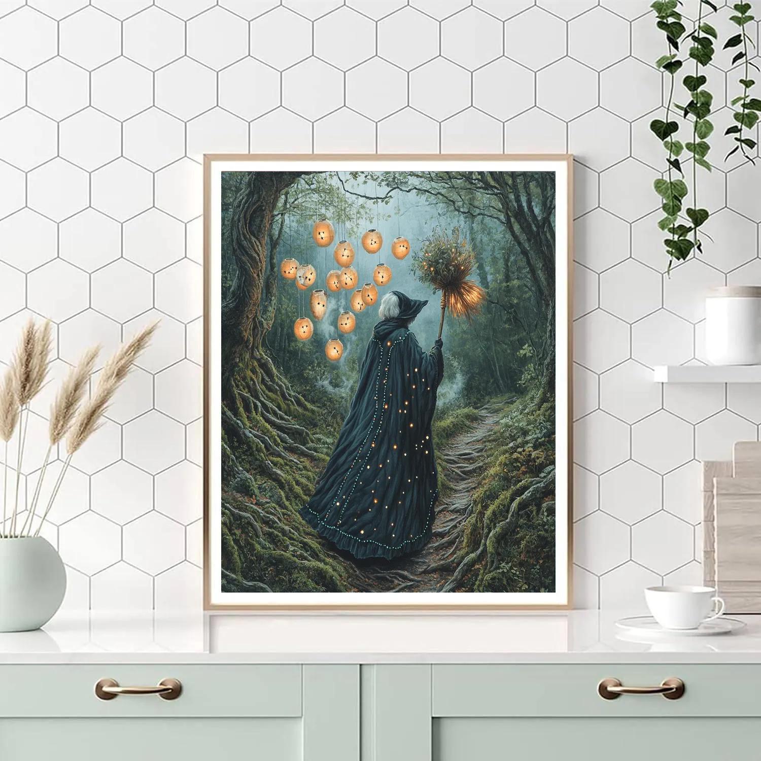 Lantern Trail Witch With Haunted Cloak Painting by numbers kit