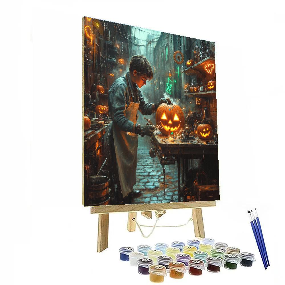 Haunted Alley Pumpkin Mechanic Paint by numbers art