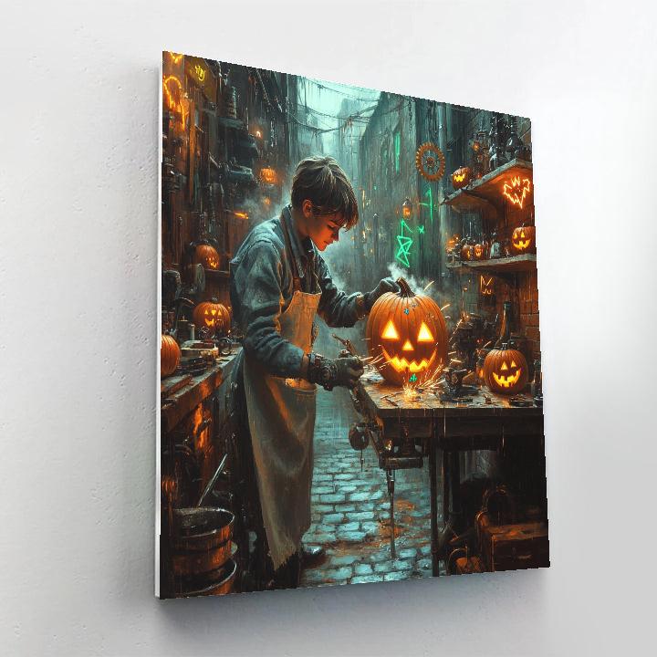 Haunted Alley Pumpkin Mechanic Paint by numbers art