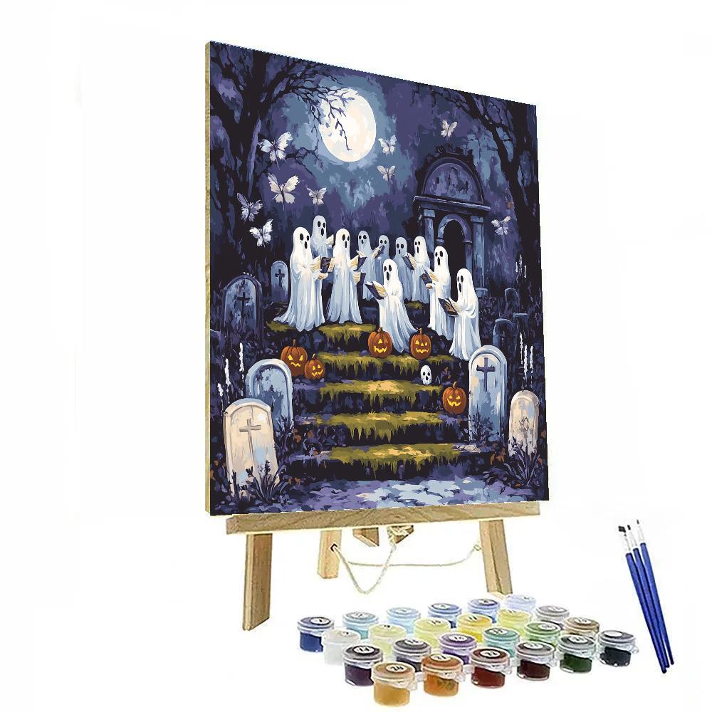Cemetery Choir Ghosts With Halloween Hymn painting number kit