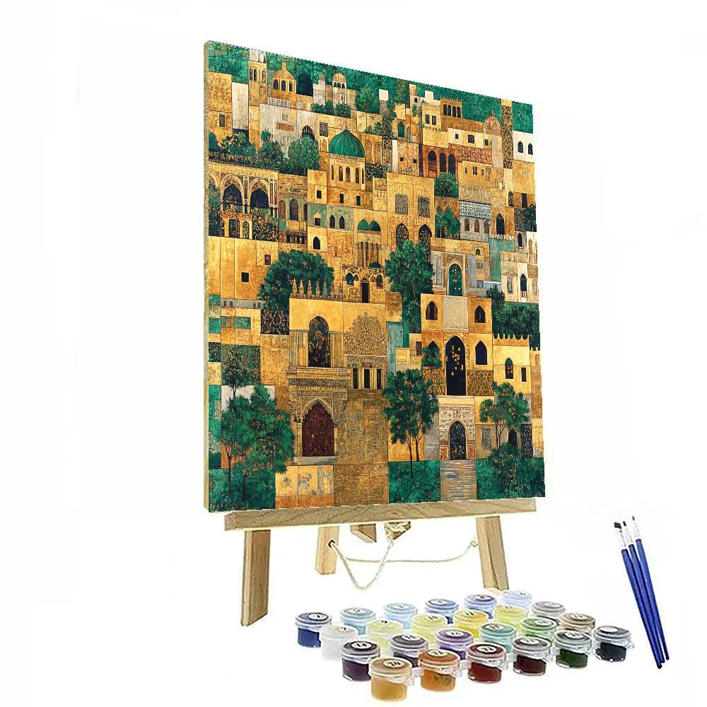 Gustav Klimt Inspired Golden Cityscape paint by numbers