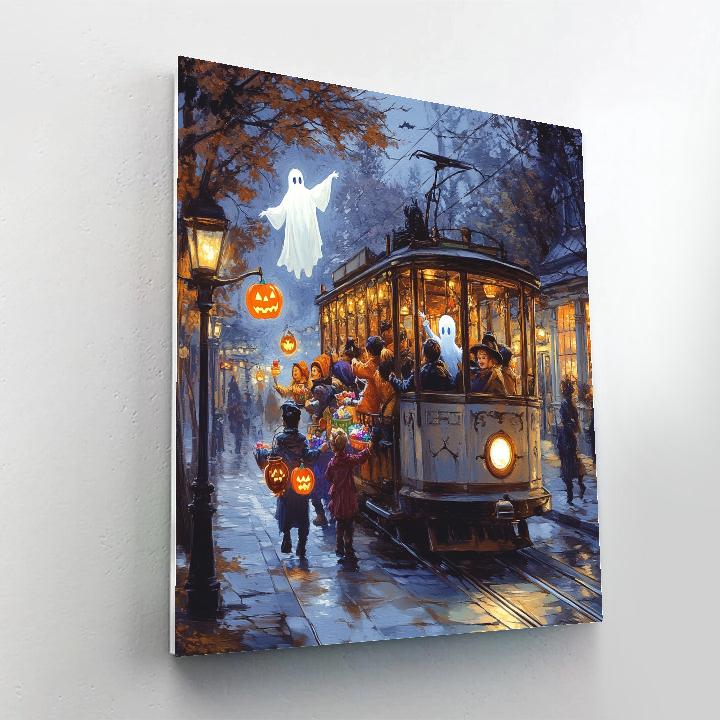 Trick Or Treaters On Haunted Trolley Number painting