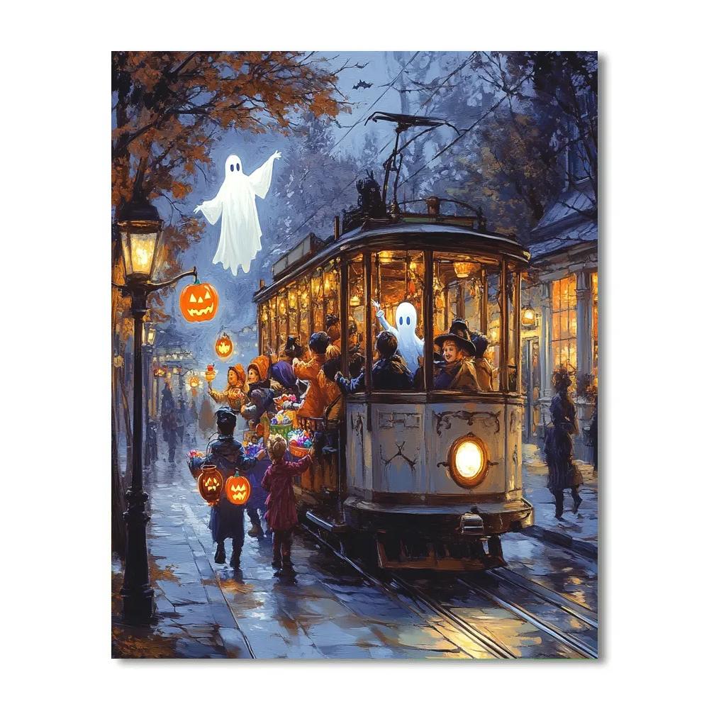 Trick Or Treaters On Haunted Trolley Number painting