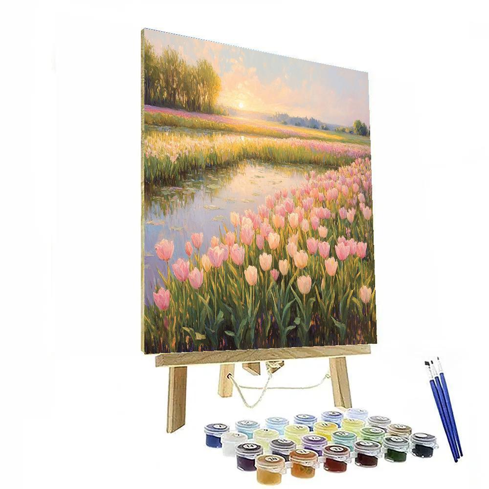 Monet Inspired Dawn Over Tulip Gardens paint by numbers