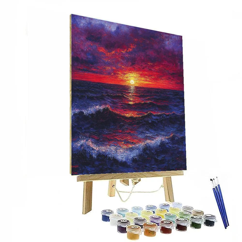 Edvard Munch Inspired Stormy Ocean Sunset Paint by numbers art