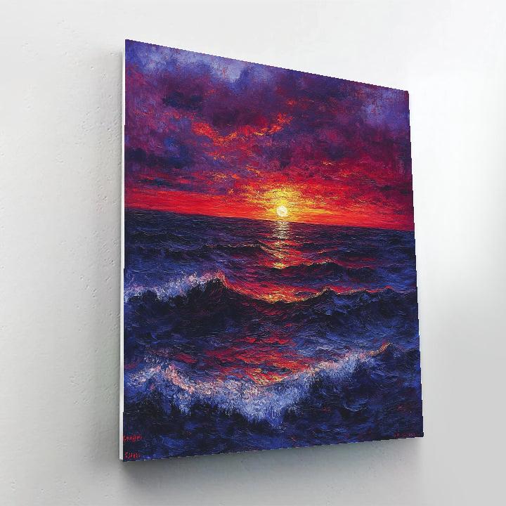 Edvard Munch Inspired Stormy Ocean Sunset Paint by numbers art