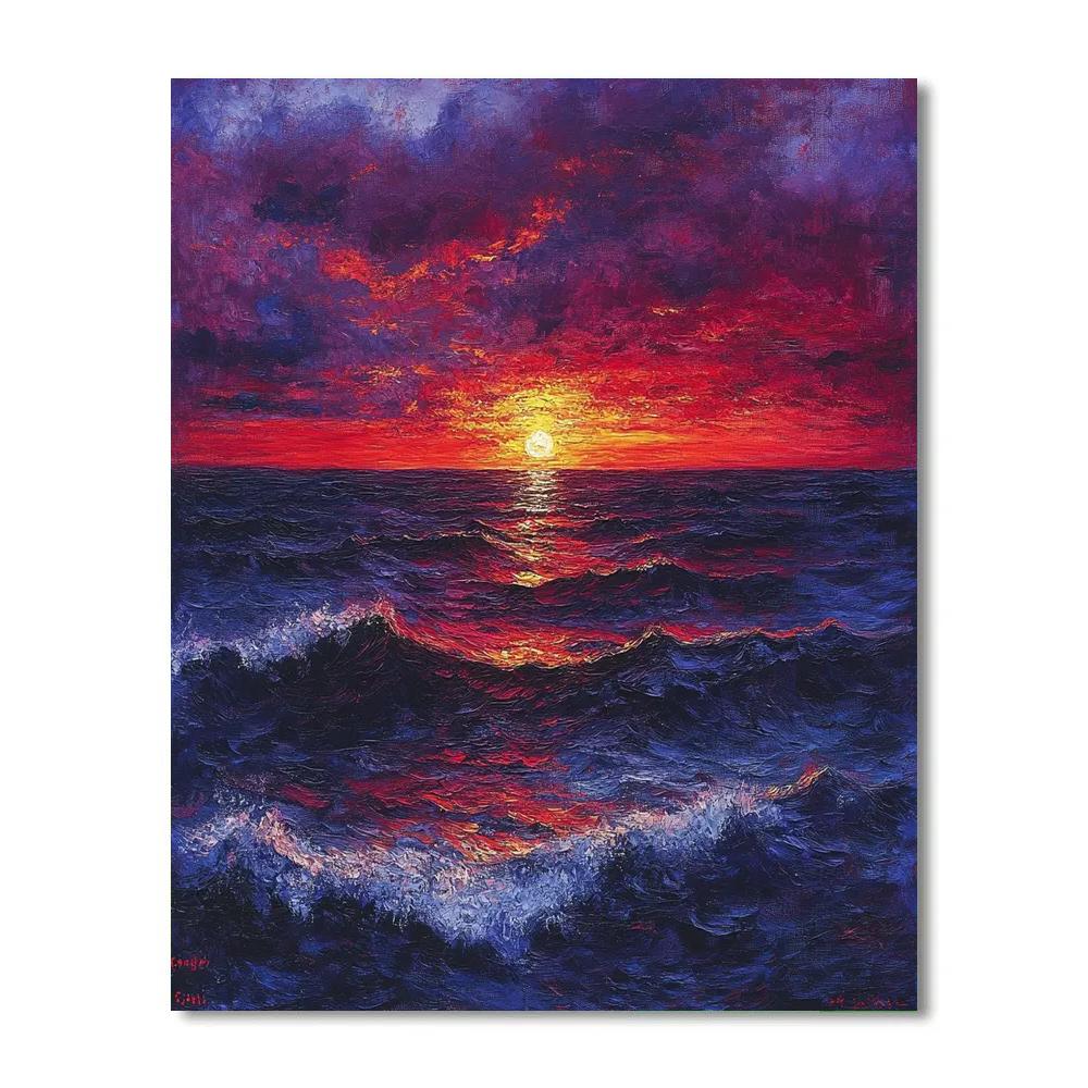 Edvard Munch Inspired Stormy Ocean Sunset Paint by numbers art