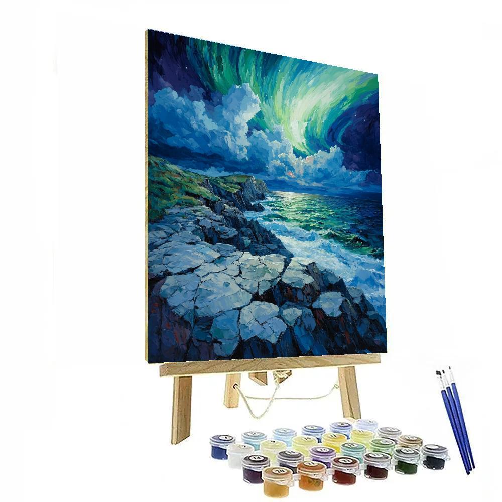 Edvard Munch Inspired Trembling Granite Coast Under Aurora Number painting