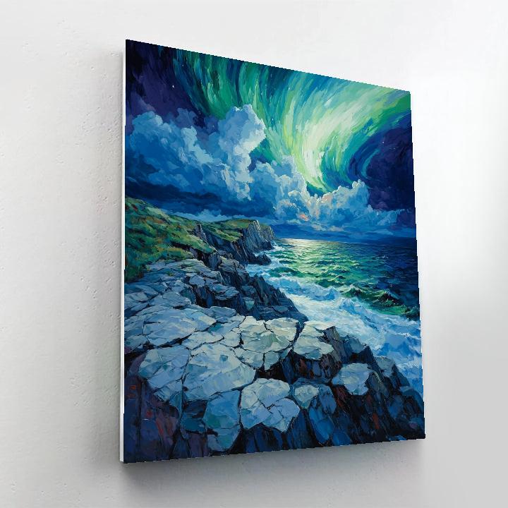 Edvard Munch Inspired Trembling Granite Coast Under Aurora Number painting
