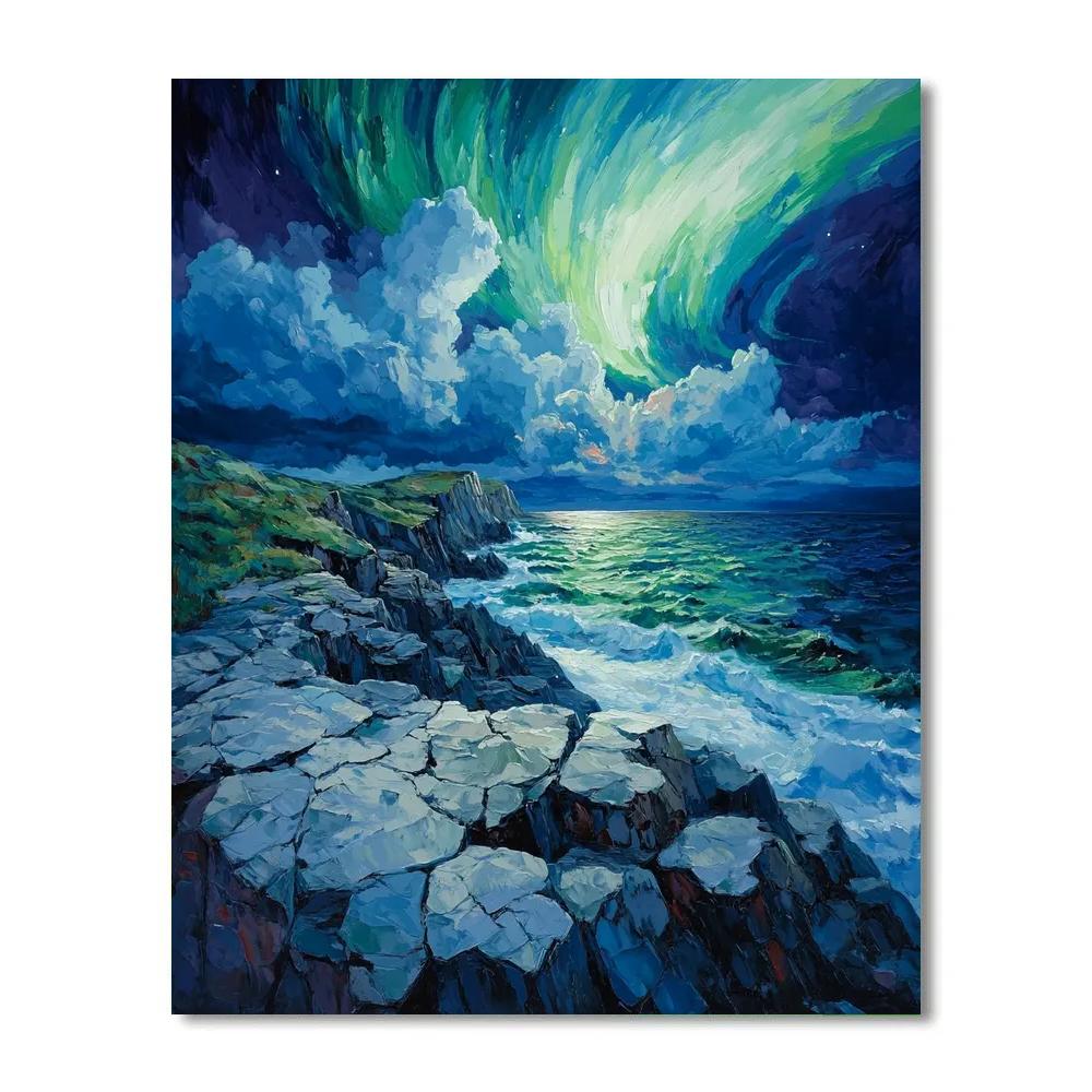 Edvard Munch Inspired Trembling Granite Coast Under Aurora Number painting