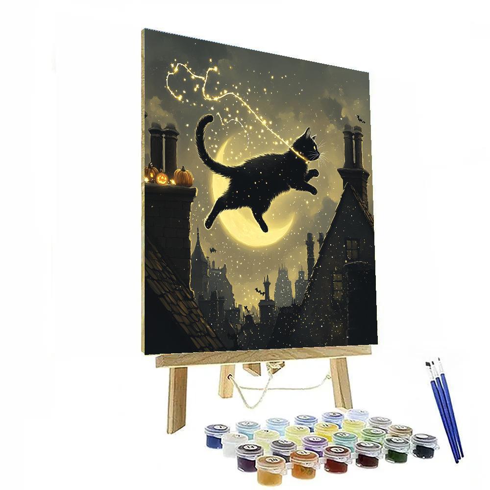Moonlit Black Cat Acrobat Spooky paint by numbers
