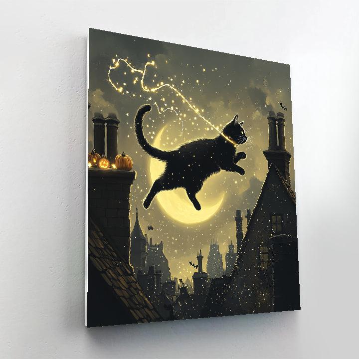 Moonlit Black Cat Acrobat Spooky paint by numbers