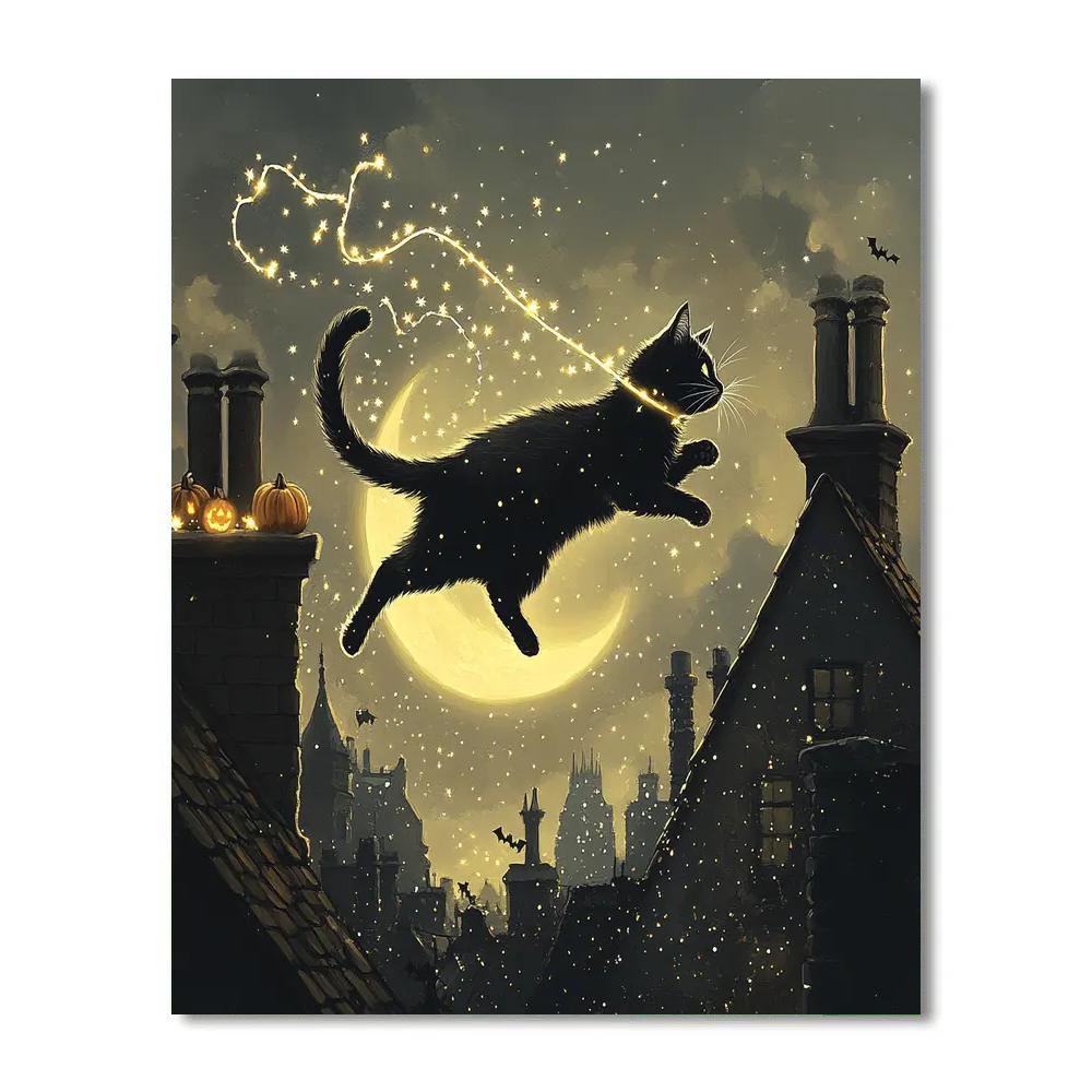 Moonlit Black Cat Acrobat Spooky paint by numbers