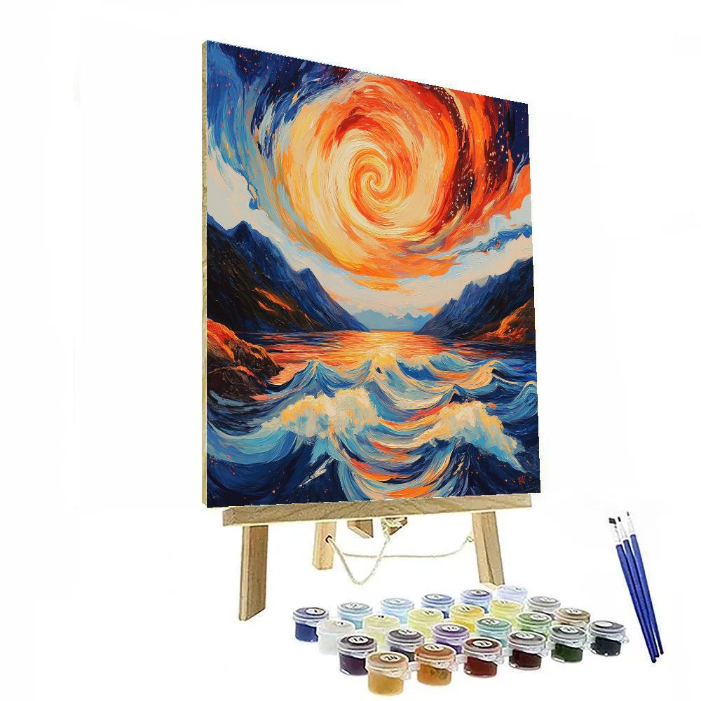 Edvard Munch Inspired Cosmic Fjord Waves paint by color