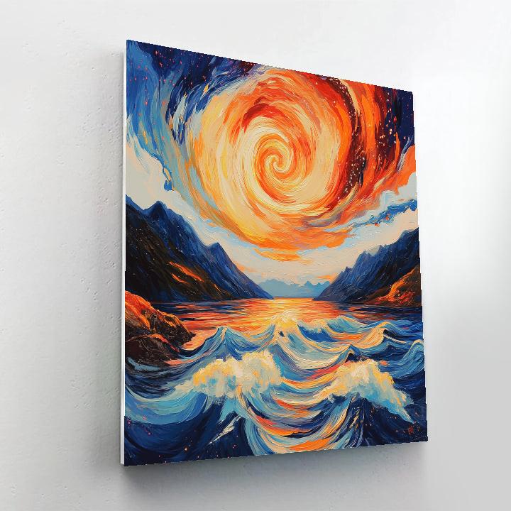 Edvard Munch Inspired Cosmic Fjord Waves paint by color
