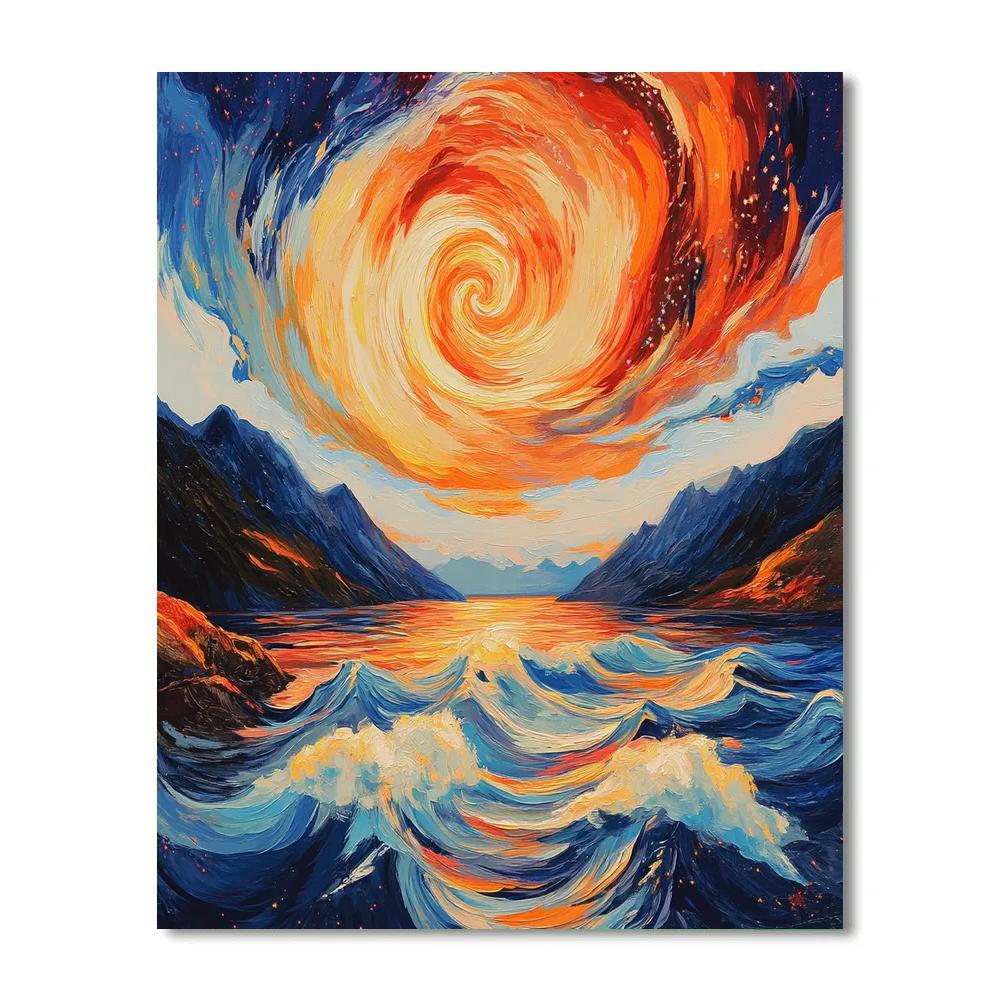 Edvard Munch Inspired Cosmic Fjord Waves paint by color