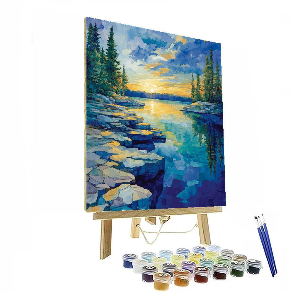 Franklin Carmichael Inspired Pale Lake And Pine Rhythm paint by numbers