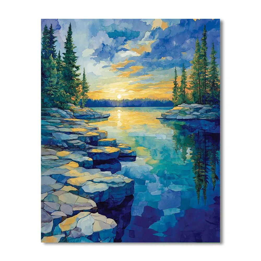 Franklin Carmichael Inspired Pale Lake And Pine Rhythm paint by numbers