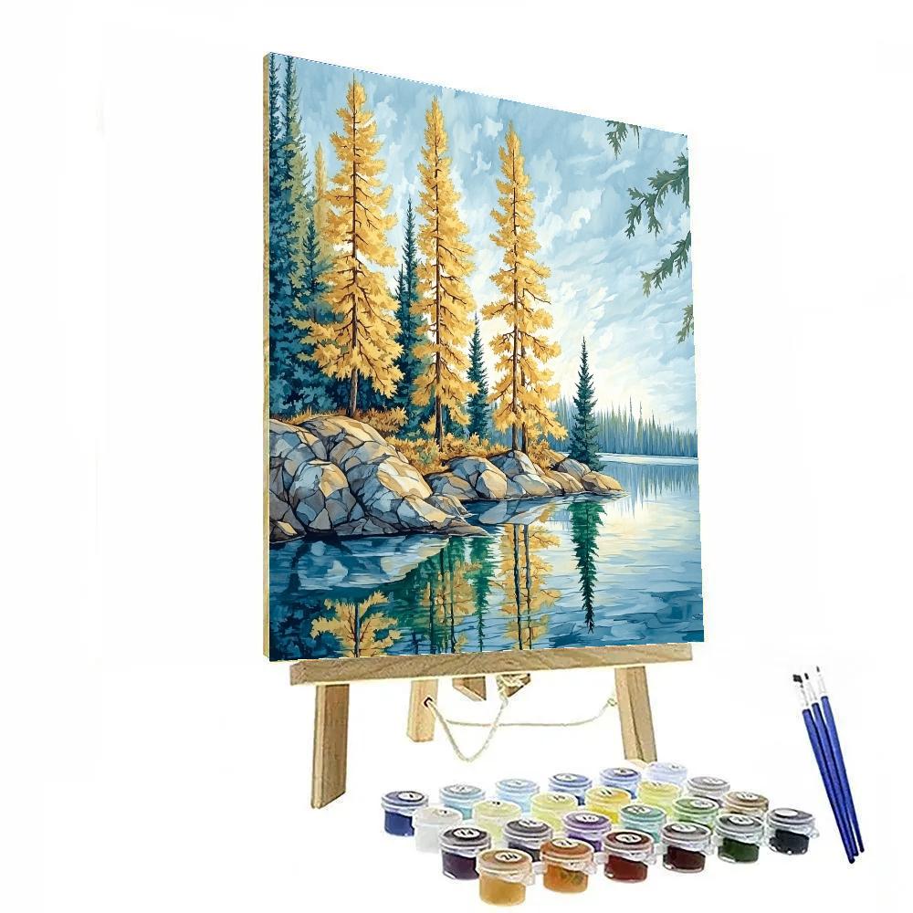 Franklin Carmichael Inspired Golden Ochre Pines By Tranquil Lake DIY paint by numbers