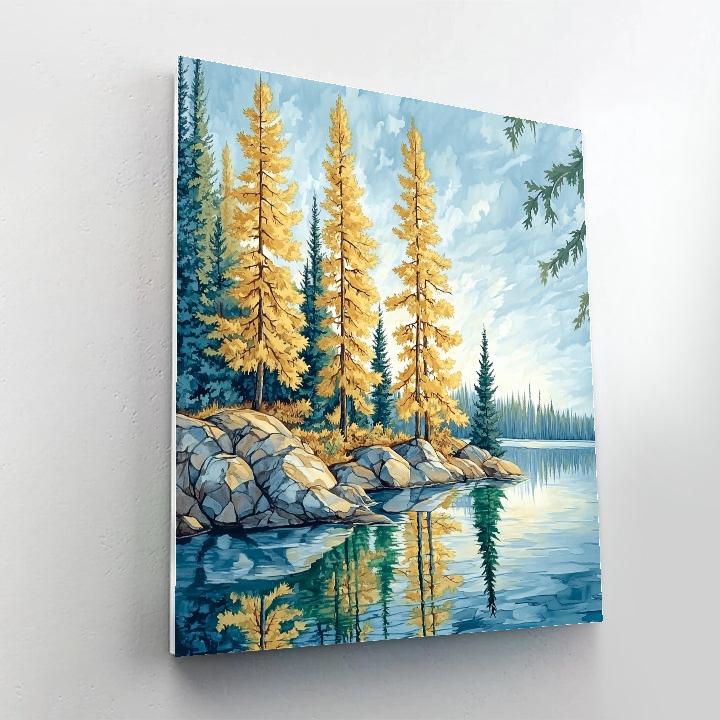 Franklin Carmichael Inspired Golden Ochre Pines By Tranquil Lake DIY paint by numbers