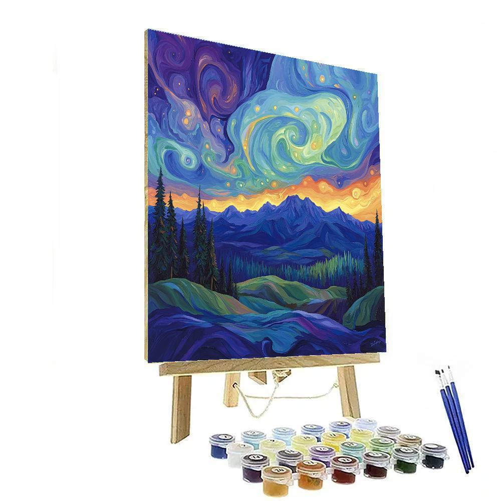 Frederick Varley Inspired Whispering Aurora Over Mountain Ridge paint by color