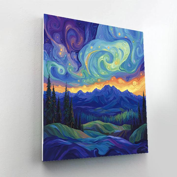 Frederick Varley Inspired Whispering Aurora Over Mountain Ridge paint by color